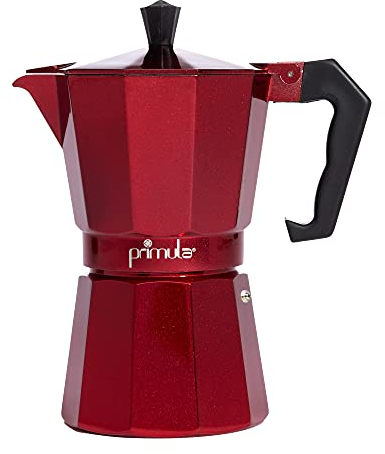 Primula Aluminum Stove Top Maker, Percolator Pot for Espresso, Moka, Cuban Coffee, Cappuccino, Latte and More, Perfect for Camping, Red