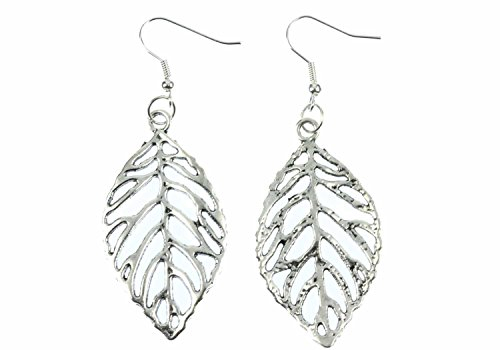 Miniblings feuille arbre feuilles de cintre Boucles d'oreille d-oreilles Nature végétale Feuille argenté L 45mm - Bijoux Fantaisie main argenté Boucles d'oreille