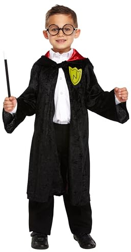 HENBRANDT Children’s Wizard Boy Magic School Robe with Red Lining Kids Costume School Book Day Halloween Outfit Magical Cloak in 3 sizes Fancy Dress for Boys and Girls