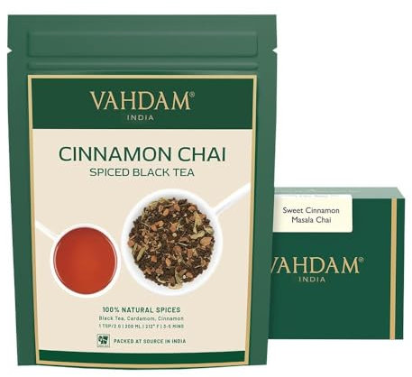 VAHDAM, Cinnamon Masala Chai Tea (100g, 50+ Cups) Ancient Cinnamon Recipe | Spiced Chai Loose Leaf | Brew Hot, Iced Or Latte | Pure Unblended Loose Leaf | Vacuum Sealed