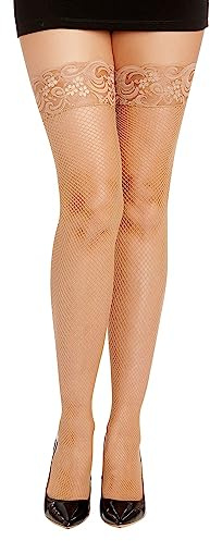Dreamgirl Women’s Fishnet Thigh High Stockings with Silicone Lace Top and Back Seam