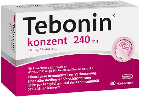 Tebonin konzent 240 mg | 80 Tabletten | stärkt Gedächtnis & Konzentration | fördert die Durchblutung | bei Vergesslichkeit im Alter | pflanzliches Arzneimittel mit Gingko Biloba Extrakt
