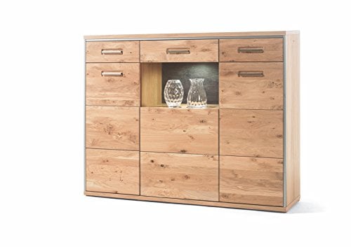 Robas Lund ESPERO Highboard, eiche bianco massiv, Metall, Glas, ca. 154 x 121 x 39 cm, eiche bianco, edelstahl
