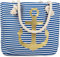 styleBREAKER gestreifte Strandtasche mit Anker Print | maritimer Shopper mit Kordelgriffen | Badetasche groß 46 x 34 x 12 cm, Farbe:Blau-Weiß/Gold