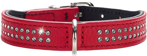 HUNTER DIAMOND PETIT Halsband für kleine Hunde, Leder, mit Strasssteinchen, 32 (XS), rot/schwarz