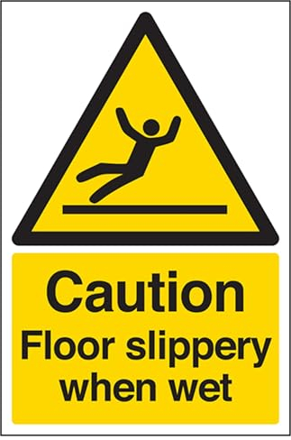 vsafety 63044 an-s Caution Floor Slippery When Wet Achtung Allgemeine Schild, selbstklebend, Hochformat, 150 mm x 200 mm x 200 mm, schwarz/gelb