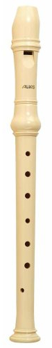 Aulos 203 bis flûte à bec soprano baroque ivoire plastique, 2 pièces, série elite avec étui, 1 tige de nettoyage, 1 daumenstütze et fiche d'accords