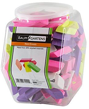 Baumgartens Radiergummi, latexfrei, bleifrei, Neonfarben, 100 Stück