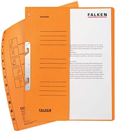 Original Falken 50er Pack Einhakhefter. Made in Germany. Aus Recycling-Karton mit halbem Vorderdeckel und kfm. Heftung für DIN A4 orange Hefter Sammelmappe Dokumentenmappe