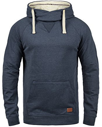 Blend BHSales Herren Kapuzenpullover Hoodie Pullover mit Kapuze Kordelzug Kängurutasche Rippbündchen Label-Details Baumwollmischung Regular fit, Größe:S, Farbe:Navy (70230)