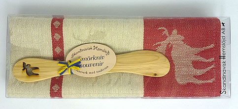 Skandinavisk Hemslöjd schwedisches Geschenkset Holz Buttermesser (Laser-Cut) u. Handtuch (rot Elch)