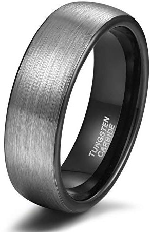 Titaniumcentral 6mm 8mm Damen Herren Wolfram Ring Ehering Hochzeitsband Trauringe Pinsel Silber mit Schwarz Blau (Schwarz(6mm),60 (19.1))