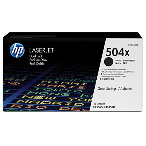 HP 504X 2er-Pack (CE250XD) Schwarz Original Toner mit hoher Reichweite für HP Color Laserjet CP3525, HP Color Laserjet CM3530