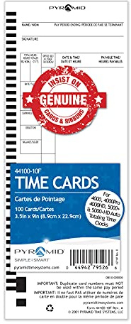 Pyramid Time Systems 44100-10F English and French Time Cards - 100 Pack | Genuine and Authentic for Pyramid Models 4000, 4000ProK, 4000HD, 4000Pro, 5000 & 5000HD Clocks, 100 Pack