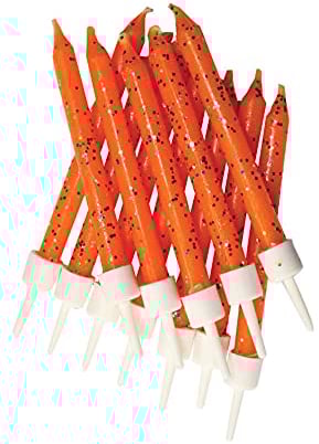Anniversary House Pack of 12 Orange Glitter Birthday Candles with Holders, 7.5cm, Celebration Cake Decoration, Birthday Candles for Cakes, Candles for Cake, AHC158