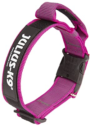 JULIUS-K9, 100HA-K-PN-2015 Color & Gray K9-Halsband mit Haltegriff, Sicherheitsverschluss und Logo, 40 mm*38-53 cm, verstellbar, pink-grau
