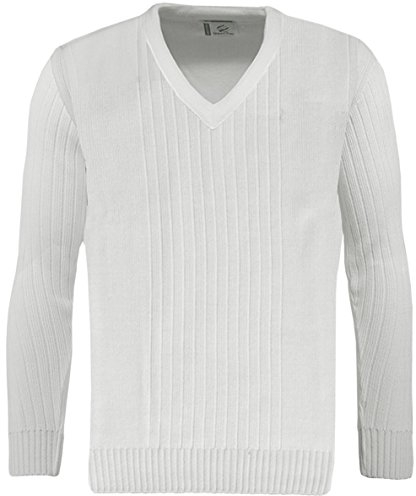Green Play CHOOSE TO PLAY Mens Premium Ribbed V Neck White Jumper - Bowls Golf Cricket (M)