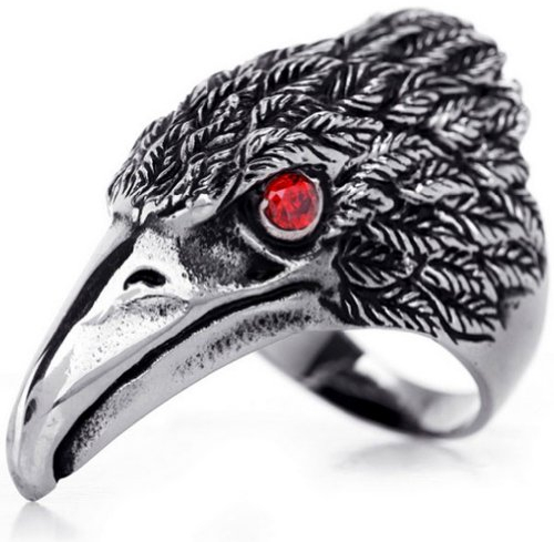 JewelryWe Schmuck Biker Herren-Ring, Edelstahl, Retro Adler Falke, Schwarz Silber Größe 67