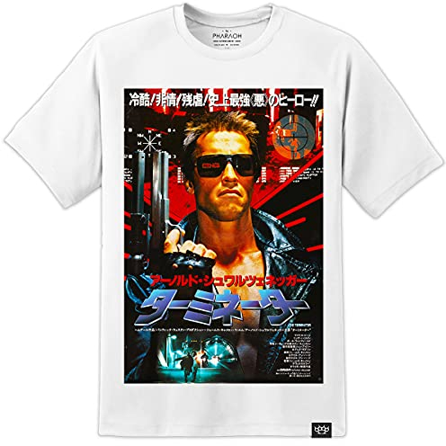 The Terminator Filmposter T-Shirt - Selten Japanischer Edition (S-3XL) Arnold Schwarzenegger White - Weiß, L