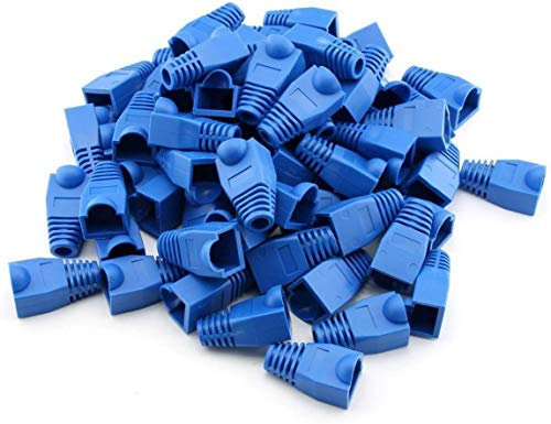Saim 100 Pcs RJ45 Connector Ethernet Cable Color Coded Strain Relief Boots Blue