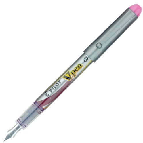Pilot VPen Disposable Fountain Pen Silver Barrel 0.58 mm Tip - Pink, Box of 12