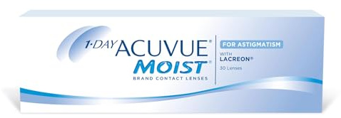 ACUVUE MOIST 1-DAY for Astigmatism Tageslinsen – Tageskontaktlinsen mit -0.50 dpt, Cyl -1.75, Ach 170 & BC 8.5 – UV Schutz, feuchtigkeitsspendend & angenehmes Tragegefühl – 30 Linsen