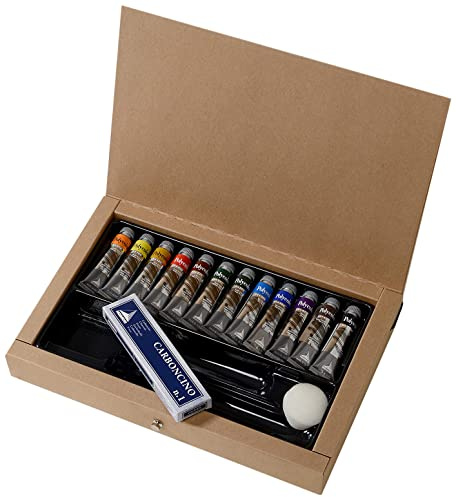 Maimeri Scatola in Cartone Con 12 Tubi da 20ml 1 Tubo Bianco da 60ml Colori Acrilici Linea Polycolor e Accessori