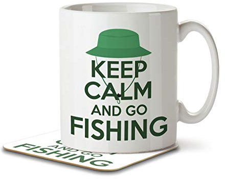 The Inky Penguin - Keep Calm and Go Fishing - Fisherman Mug and Coaster, Ceramic, 11fl. oz.