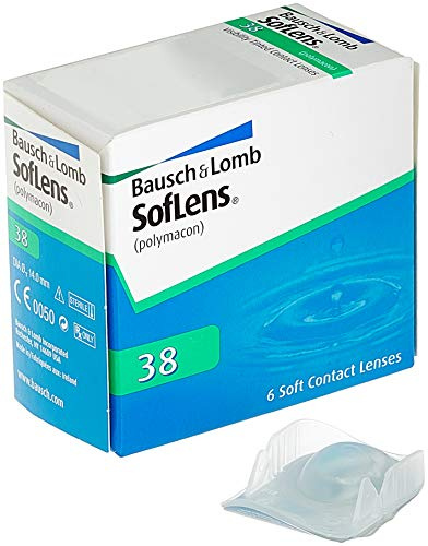 Bausch + Lomb SofLens 38 Monatslinsen, sphärische Kontaktlinsen, weich, 6 Stück / BC 8.7 mm / DIA 14 / -0.25 Dioptrien