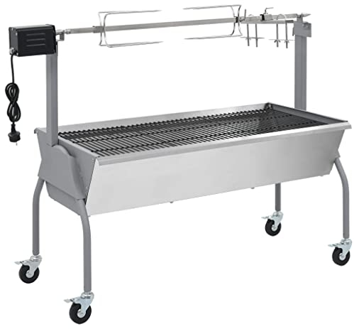 vidaXL Barbecue Griglia Carbonella con Spiedo Girrarosto Elettrico 4 Ruote BBQ