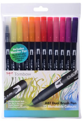 Tombow ABT Dual Brush Pen includes Blender Pen - Sunset Colours (Pack of 12)