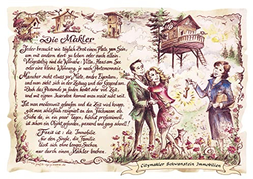 Die Staffelei Geschenk Makler/Witziges Gedicht mit liebevoller Zeichnung auf hochwertigem Papier/besondere Geschenkidee für den Makler