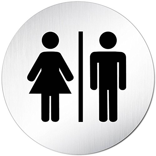 Türschilder24 XXL Türschild • Ø 100 mm • Toilettenschild Piktogramm • aus Aluminium Vollmaterial • geschliffene Edelstahloptik • 100% Made in Germany