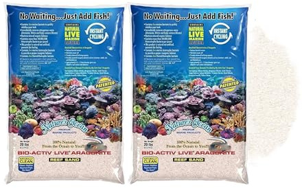 Nature's Ocean Bio-Activ Live Aragonite White Reef Sand - 20 lbs - Natural Substrate, Supports Water Balance, Ideal for Marine Tanks - Pack of 2
