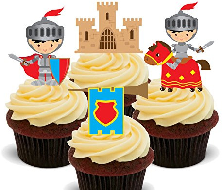 Made4You Knights and Castle, Kids' Edible Cupcake Toppers - Stand-up Wafer Cake Decorations (Pack of 12)