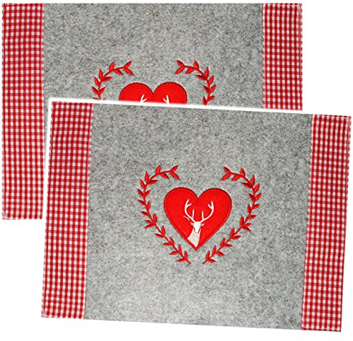 alles-meine.de GmbH 4 Stück Filz__ Unterlagen - Hirsch & Herz - als Tischunterlagen/Platzdeckchen/Eßunterlagen/Platzmatten - Tier - für Kinder & Erwachsene/Stoff F..