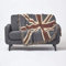 Homescapes Jacquard Decke Union Jack 125x150 cm, Baumwolldecke Vintage Style, Wohndecke blau-braun-Creme, Fransen-Decke britisch, Überwurf Sofadecke Baumwolle