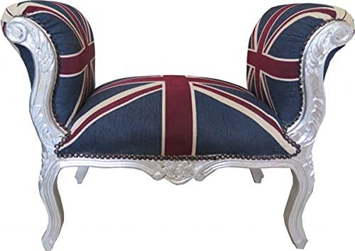 Casa Padrino Barock Schemel Hocker Union Jack/Silber - Sitzbank