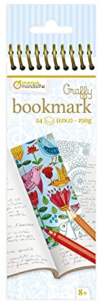 Avenue Mandarine GY038O Malblock mit 24 Lesezeichen Graffy, zum Selbstgestalten, 250g Zeichenpapier, 12 Designs x 2, ideal für Kinder ab 6 Jahren, 1 Stück, Mandala mit Blumen
