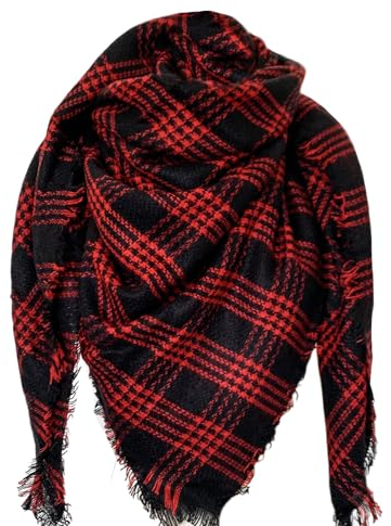 DELEY Retro Weiches Plaid Tartan Herbst Winter Schals Oversized Lange Stola Wrap Deckenschal Rot