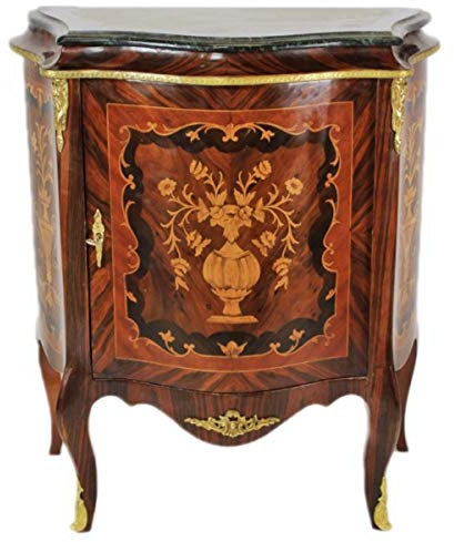 Casa Padrino Barock Kommoden Schrank mit Marmorplatte Mahagoni Intarsien - Möbel Kommode