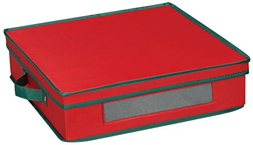 Household Essentials Holiday Dinneware Storage Chest for Charger Plates, Red with Green Trim