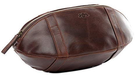 SID & VAIN Trousse de Toilette Football américain Isaac Cuir véritable | nécessaire de Voyage Homme Marron | Trousse de Maquillage Fait à la Main
