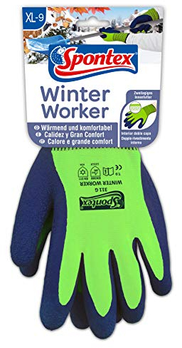 Spontex Winter Worker Handschuhe, Arbeitshandschuhe mit Innenfütterung für hohen Kälteschutz, mit Latexbeschichtung, Farbe nicht frei wählbar (blau oder grün), Größe XL, 1 Paar