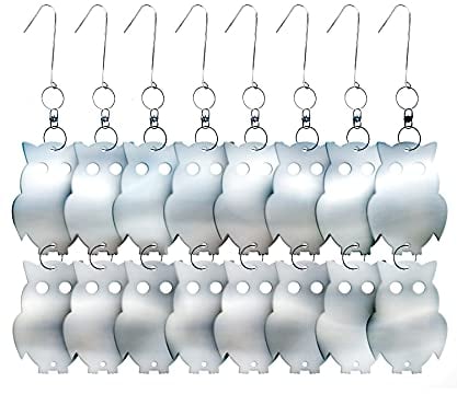 De-Bird Reflektierende Eulen-Aufhänger zur Vogelabwehr,Taubenabwehr, Taubenschreck, Vogelscheuche - Wirksamer Schutz vor Tauben, Gänse, Specht - arbeitet mit Ultraschall, Spikes, Vogelnetz: Set aus 8