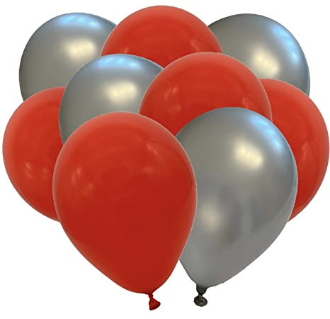 Sachsen Versand 50 rot-silber-metallic-Luft-Ballons glänzend-metall-Feier-Deco-Geburtstag-Fete-Helium-geeignet EU Ware