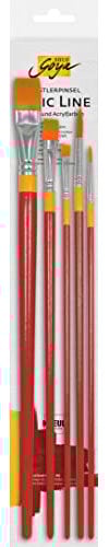 KREUL 47370 - Set de pinceaux d'artiste Solo Goya Poils dorés synthétiques, 3 pinceaux Plats en Taille 6, 12 et 18 et 2 pinceaux Ronds en Taille 8 et 16, pour étudiants et débutants