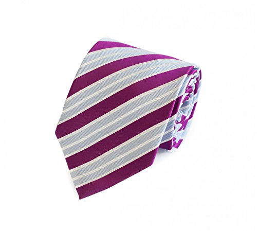 Fabio Farini - Modern gestreifte Herren Krawatte in 8cm Breite - Schlipse Passend fürs Büro zum Anzug durch Robuste Pflegeleichte Mikrofaser Magenta Silber Weiß