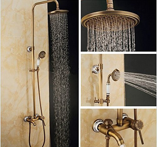 GOWE latón envejecido con relieve lluvia grifo de la ducha grifo de bañera mezclador montado en la pared de ducha de mano