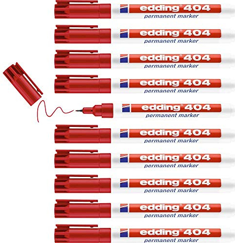 edding 404 Permanentmarker - rot - 10 Stifte - feine Rundspitze 0,75 mm - wasserfest, schnell-trocknend - wischfest - für Karton, Kunststoff, Holz, Metall, Glas